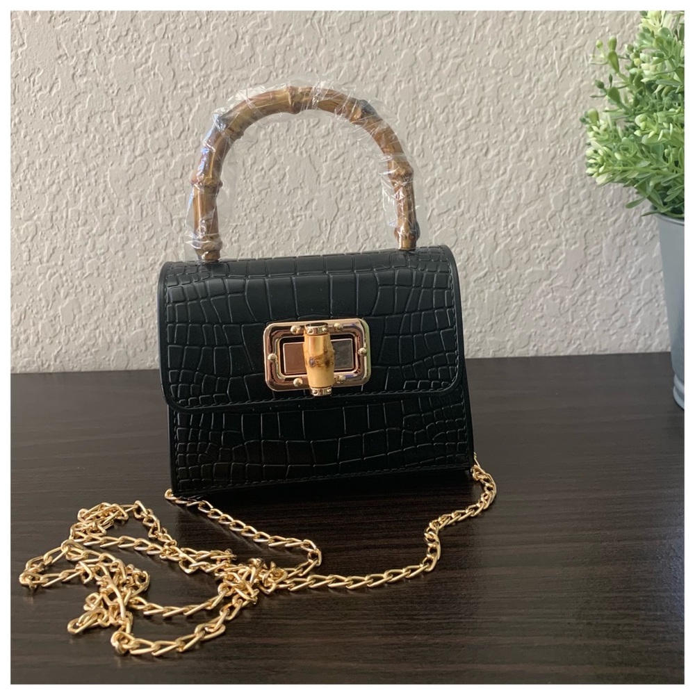 Mini croc embossed top handle bag